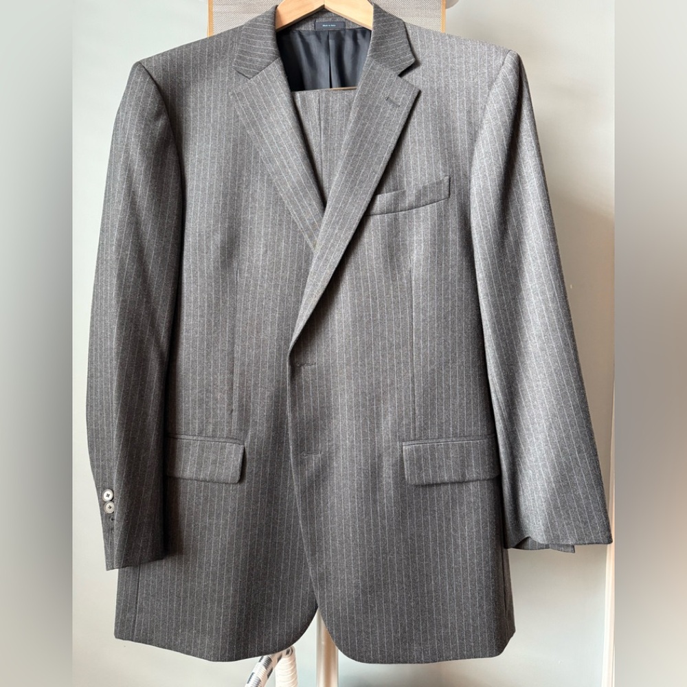 Faconnable Grey Wool Pinstripe Suite 48R